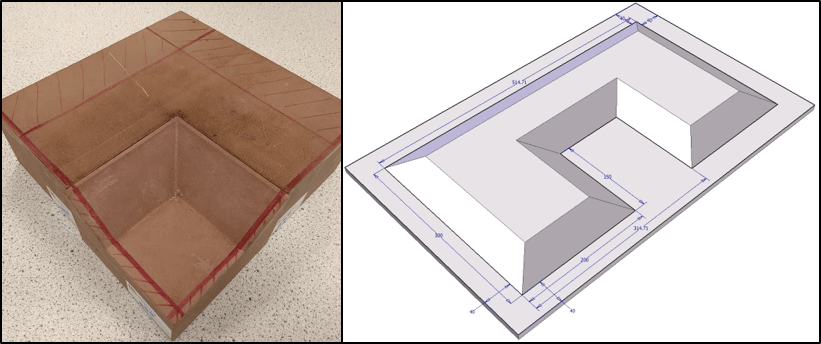 Tooling used for trials. (L) 37-degree ramp internal corner (R) 30 degree ramp U-shape