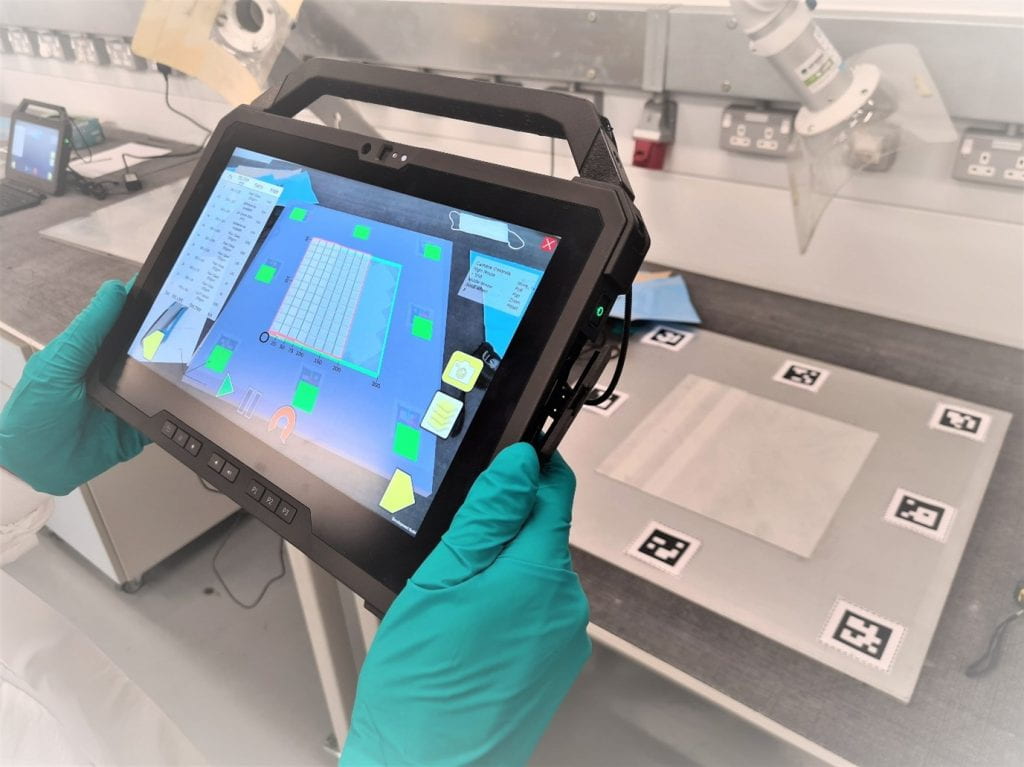Picture of LayupRITE being used on a tablet PC during trials at the National Composite Centre